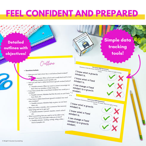Growth Mindset SEL and School Counseling Lesson, Game, Skits, and Activities